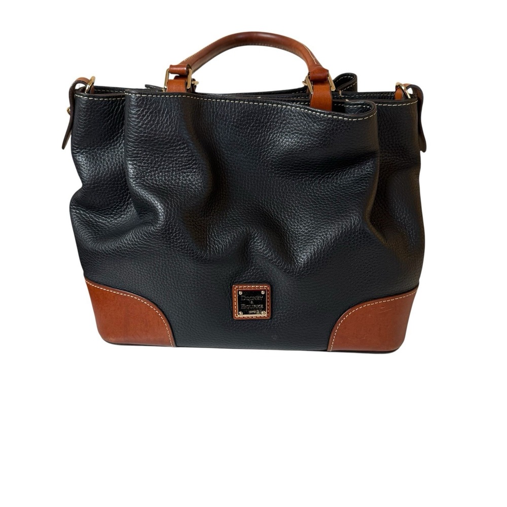 Dooney Bourke Brenna Satchel Handbag Pebble Grain Black & Brown Luxury No Strap
